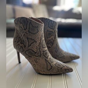 Snakeskin Thin Heel Booties - Size 7